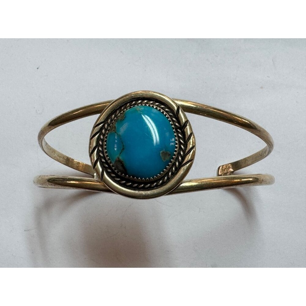 Size 6.5 Unbranded 925 Sterling Silver Cuff Bracelet w/ Turquoise Gemstone